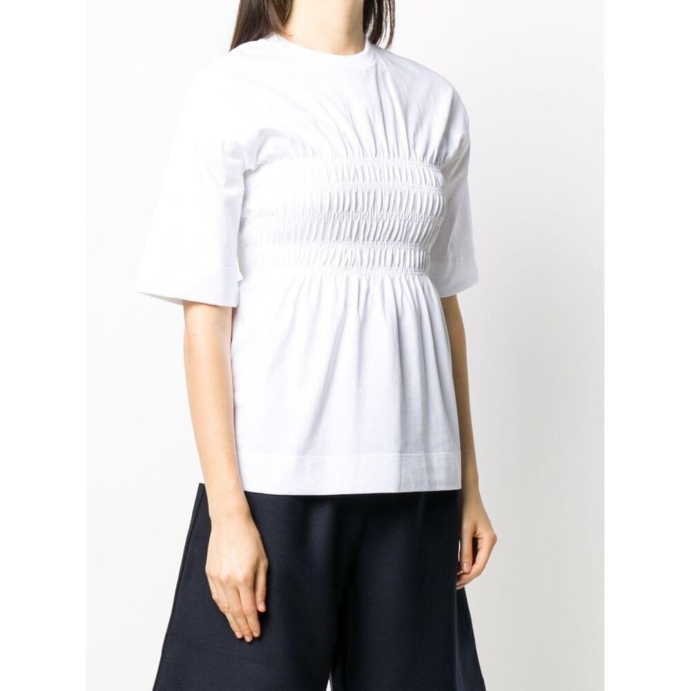 $300 New Ganni Smocked Jersey White Top - XXS